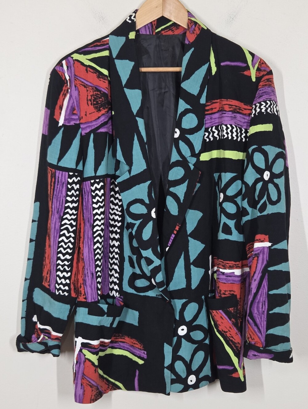 Vtg 90s Colorful Maximalist Blazer Jacket M Abstract Artsy Multicolor Funky Boho